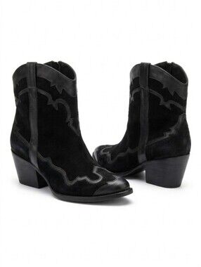Reba Black Ankle Booties Western Style